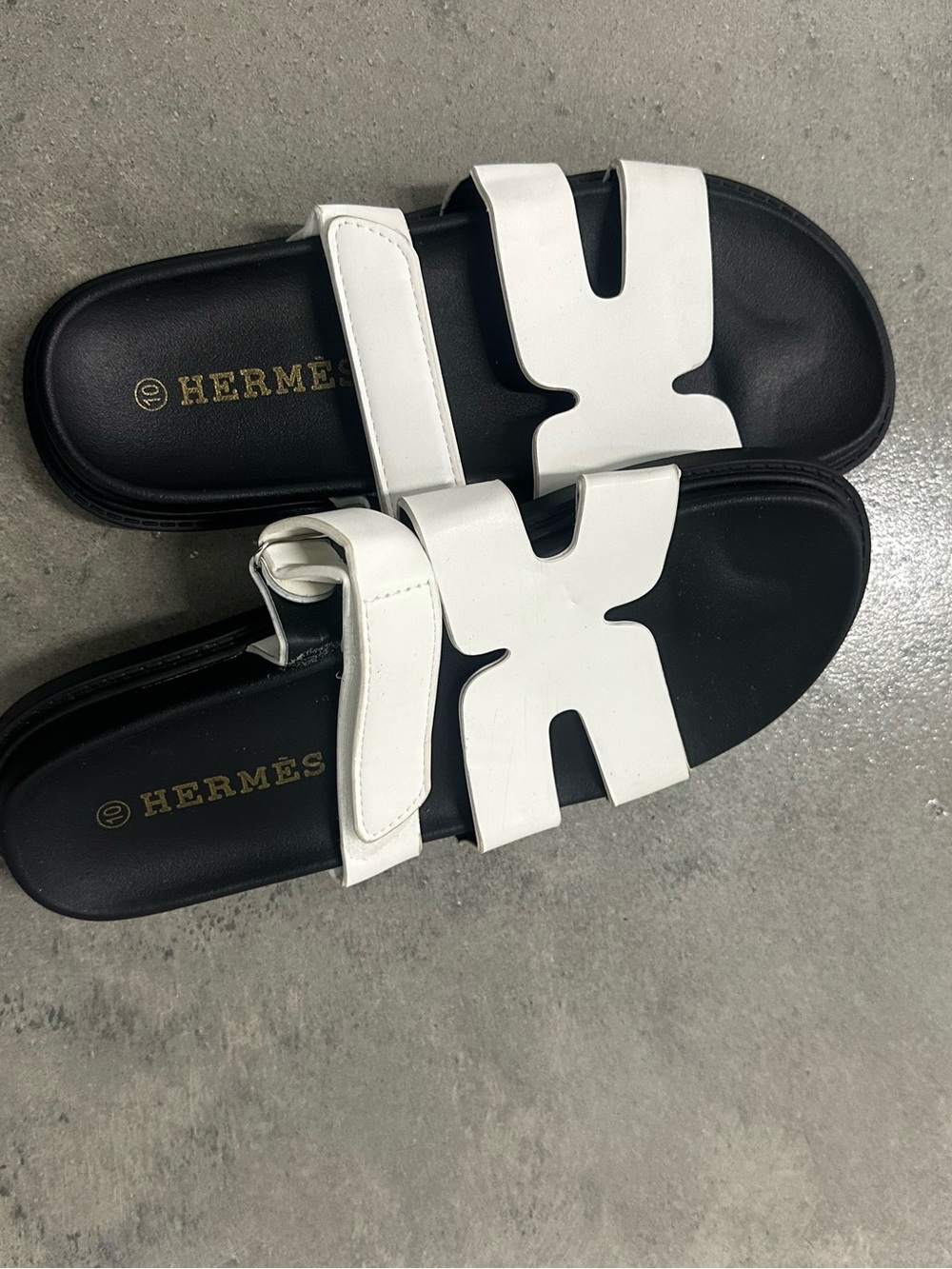 White Leather Slide Sandals